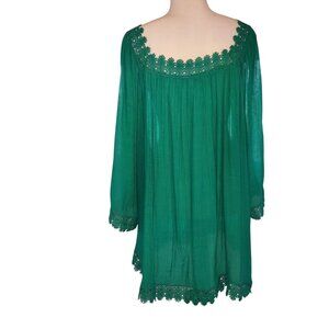 Avenue Womens Green Tunic Blouse With Crochet Lace Hem & Neckline 26/28